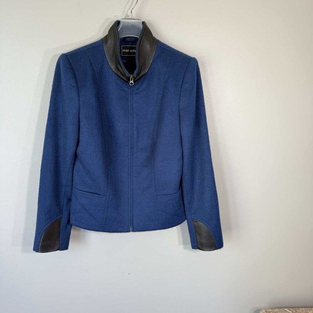 Pure Alpaca & Merino Wool Blazer Jacket Women's Size S Blue Zip Made In Peru